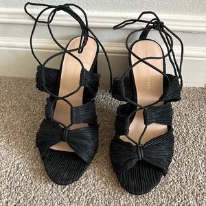 LOEFFLER RANDALL pleated black ankle-tie sandal 9.5